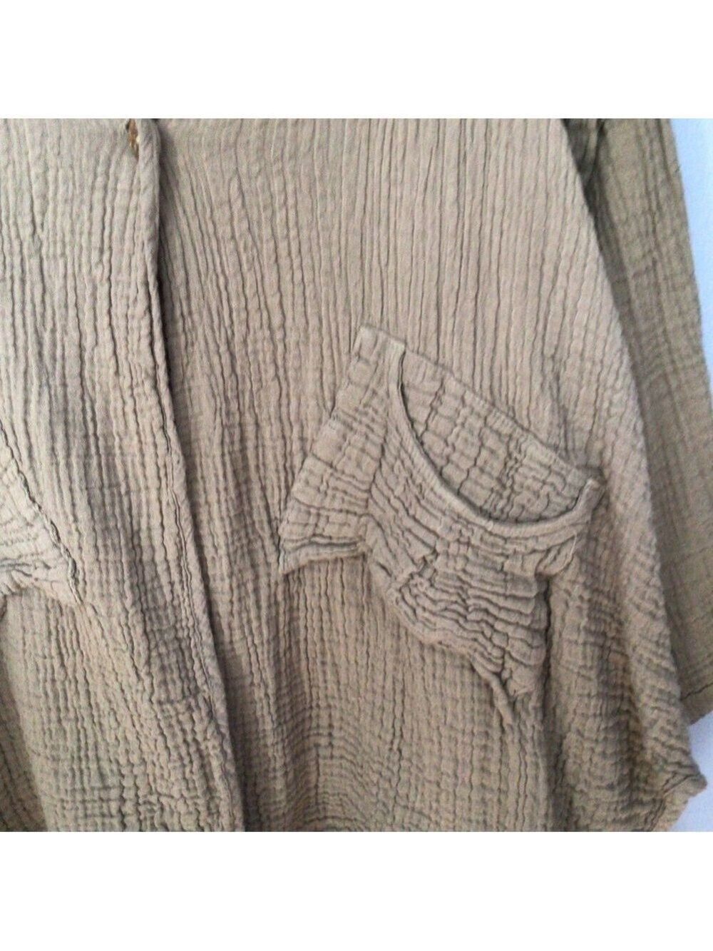 Lagenlook Gauze Cotton 2-Piece Beige Asymmetrical Top & Vest Set Sz S/M - Picture 4 of 9